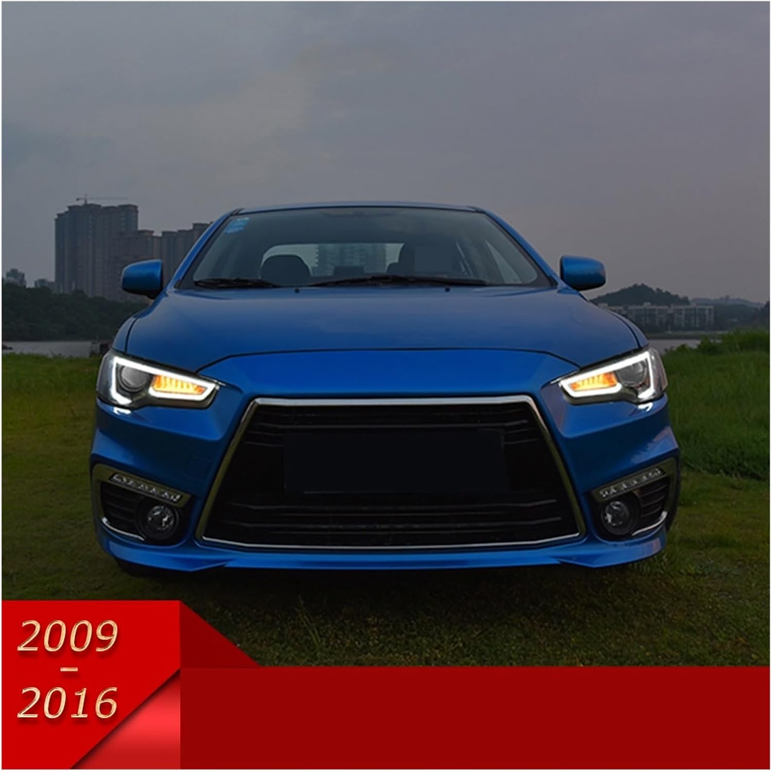 Car Lights Headlight Compatible With Lancer EX EVO 2009-2016 LED Auto Assembly Upgrade Evil Eye Eagle Design Signal Lamp Tool Accessories(LED Light Source)