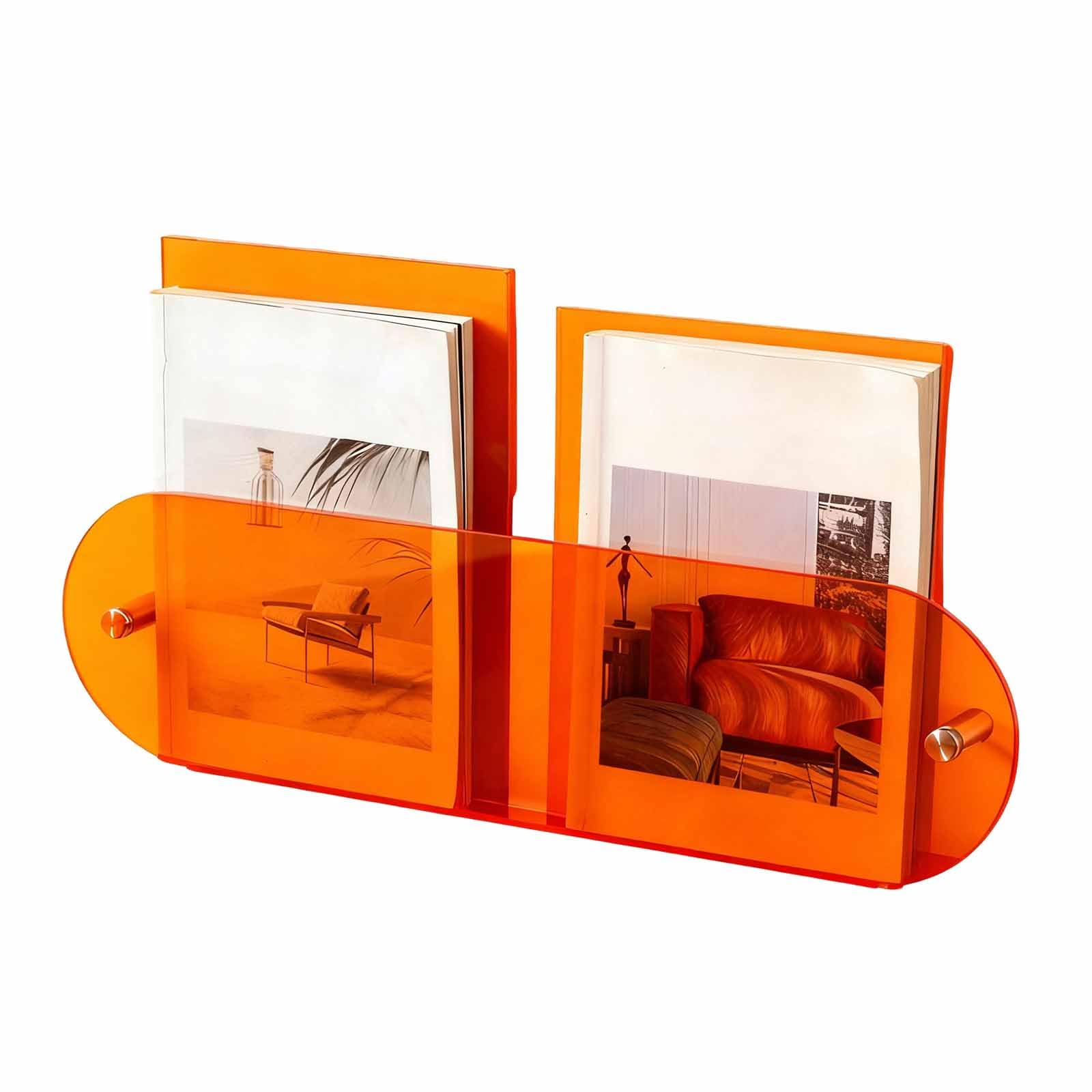 Porte-revues mural en acrylique orange 70cm pour dossiers et magazines de salle de bain