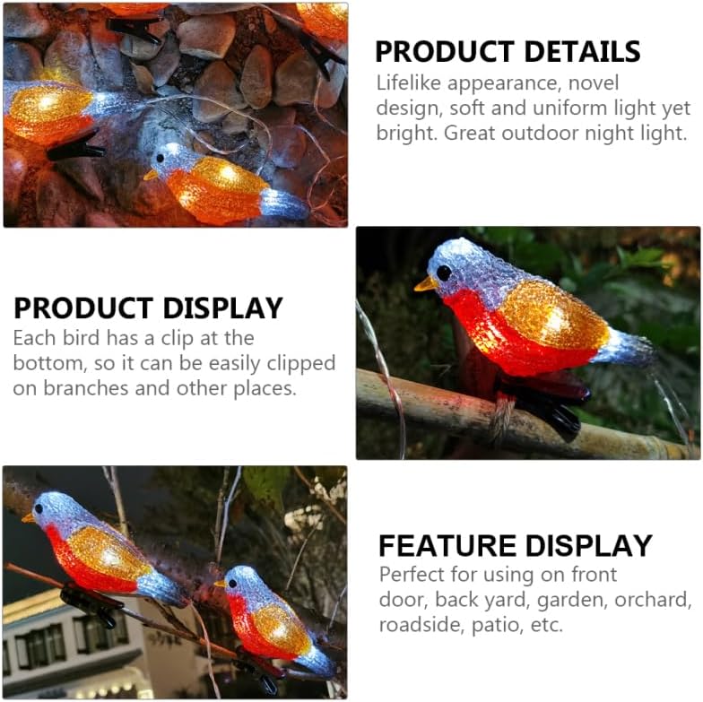 Waterproof Outdoor Bird Light String 78.74In Lifelike Led Landscape Lights with Clips for Garden Patio Yard Decoration