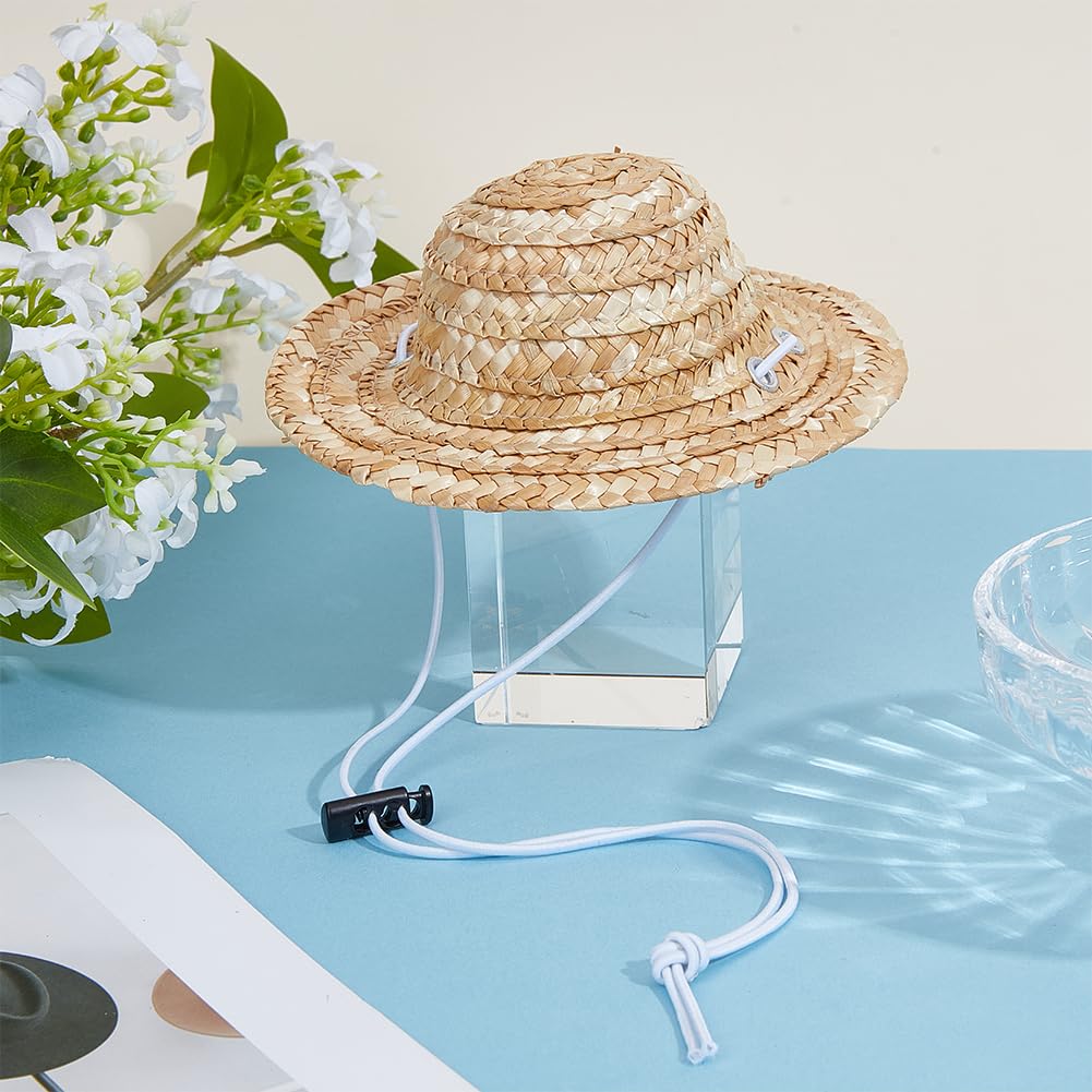 GORGECRAFT Chapeau de paille réglable pour l'été, la plage, l'extérieur, le jardin, nouveauté pour chien, chiot, petit chaton, chat, chapeau de soleil tricoté avec sangle élastique pour le menton pour