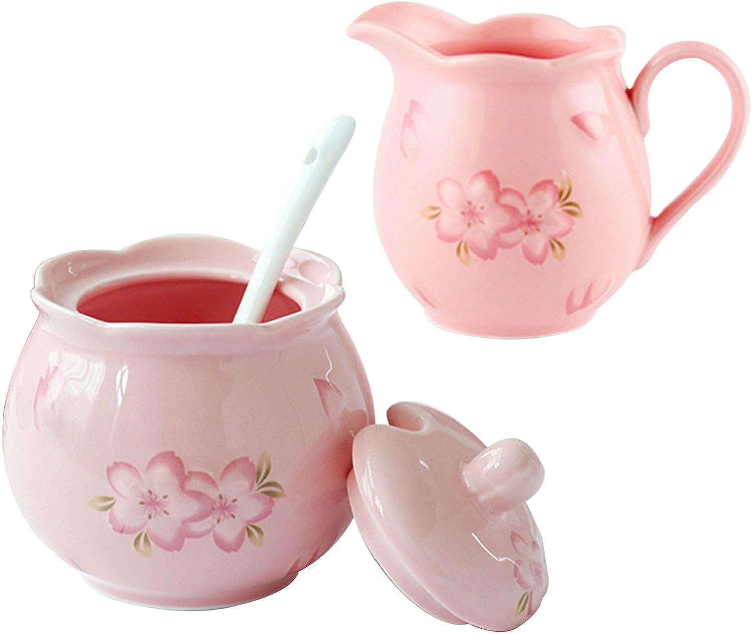 Sucrier en céramique, Pot à crème, Pot à Sucre, Service à café, Pot à crème, Pot à Lait Rose et sucrier (Couleur : Blanc, Taille : (Couleur : Blanc, Taille : sucrier)(Roze,Milk Jug+Sugar Bowl)