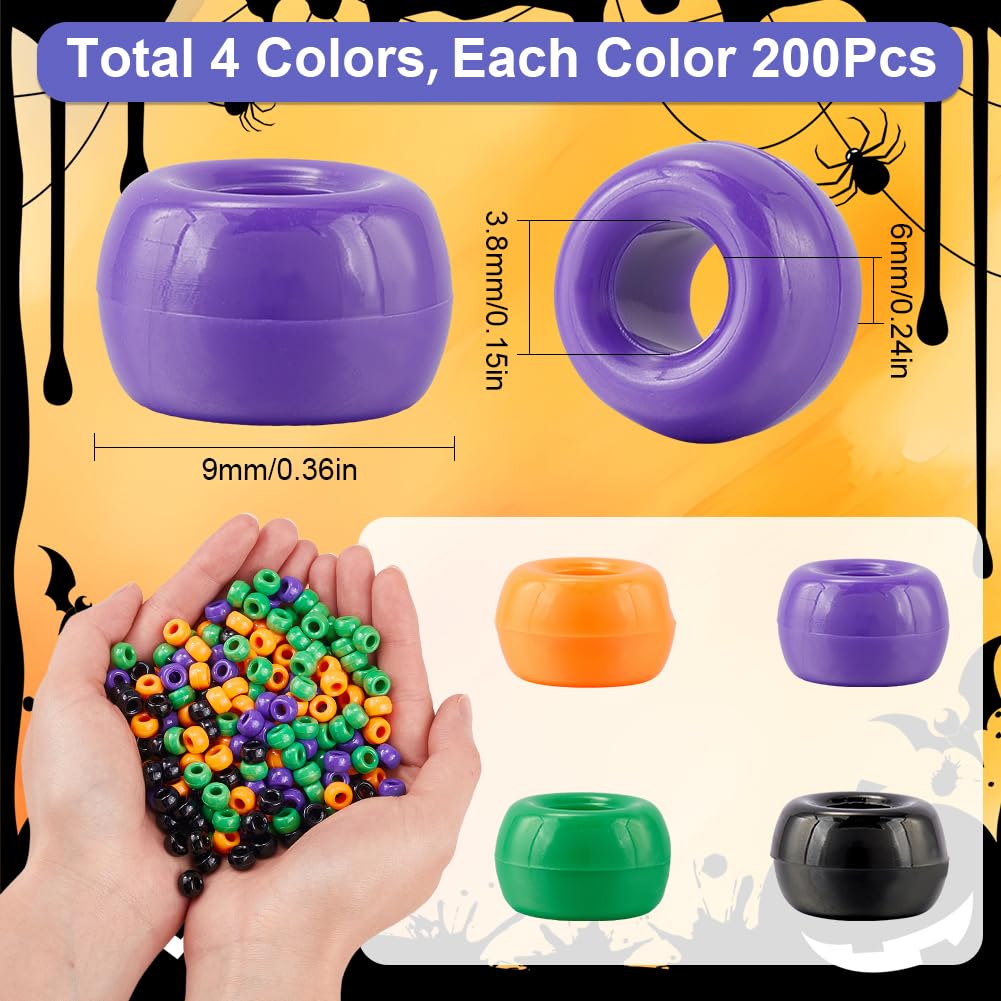 800 Cuentas De Pony Negras – 9x6 Mm, Agujero Grande, Ideales Para Pulseras, Collares Y Manualidades De Halloween