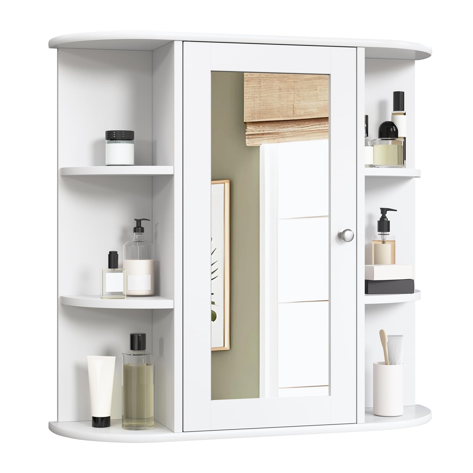 eSituro Spiegelschrank Badspiegel Hängeschrank mit Türen Wandschrank Badschrank, Weiß, BxHxT ca: 60x58x16cm