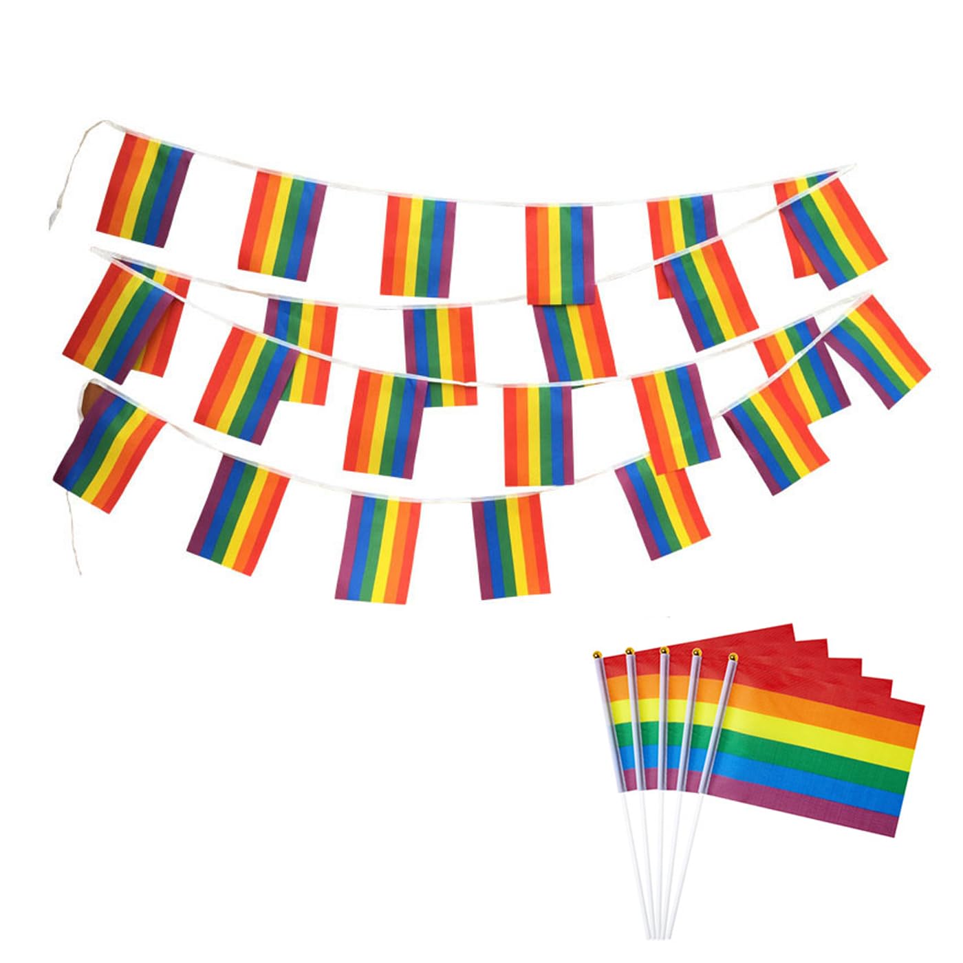 AYNKH Pride Flag 25 Pcs 14 × 21cm Progress Pride Decorations Bunting 8m Rainbow Banner with 5 LGBT Flags Pride Decorations Gay Lesbian Flags Pride Day Parade Waving Small Flag
