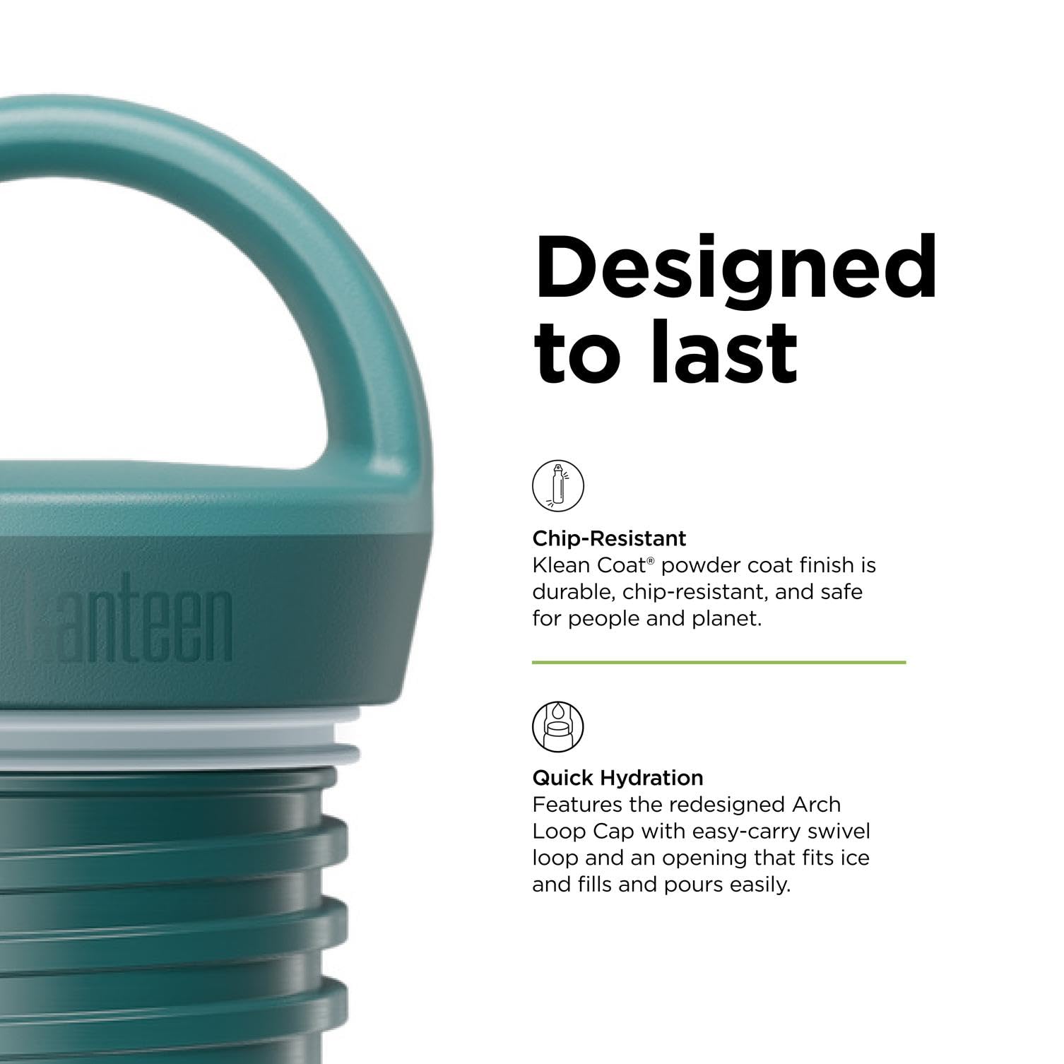 Klean Kanteen Rise klassische Isolierflasche aus Edelstahl, mit Bogenschlaufenverschluss, in der Farbe Brittany Blue, Fassungsvermögen: 590 ml, 1011492