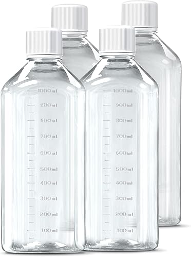 Botella de reactivo de plástico de 33.8fl oz, paquete de 4 unidades de almacenamiento de productos químicos de laboratorio, botellas cuadradas