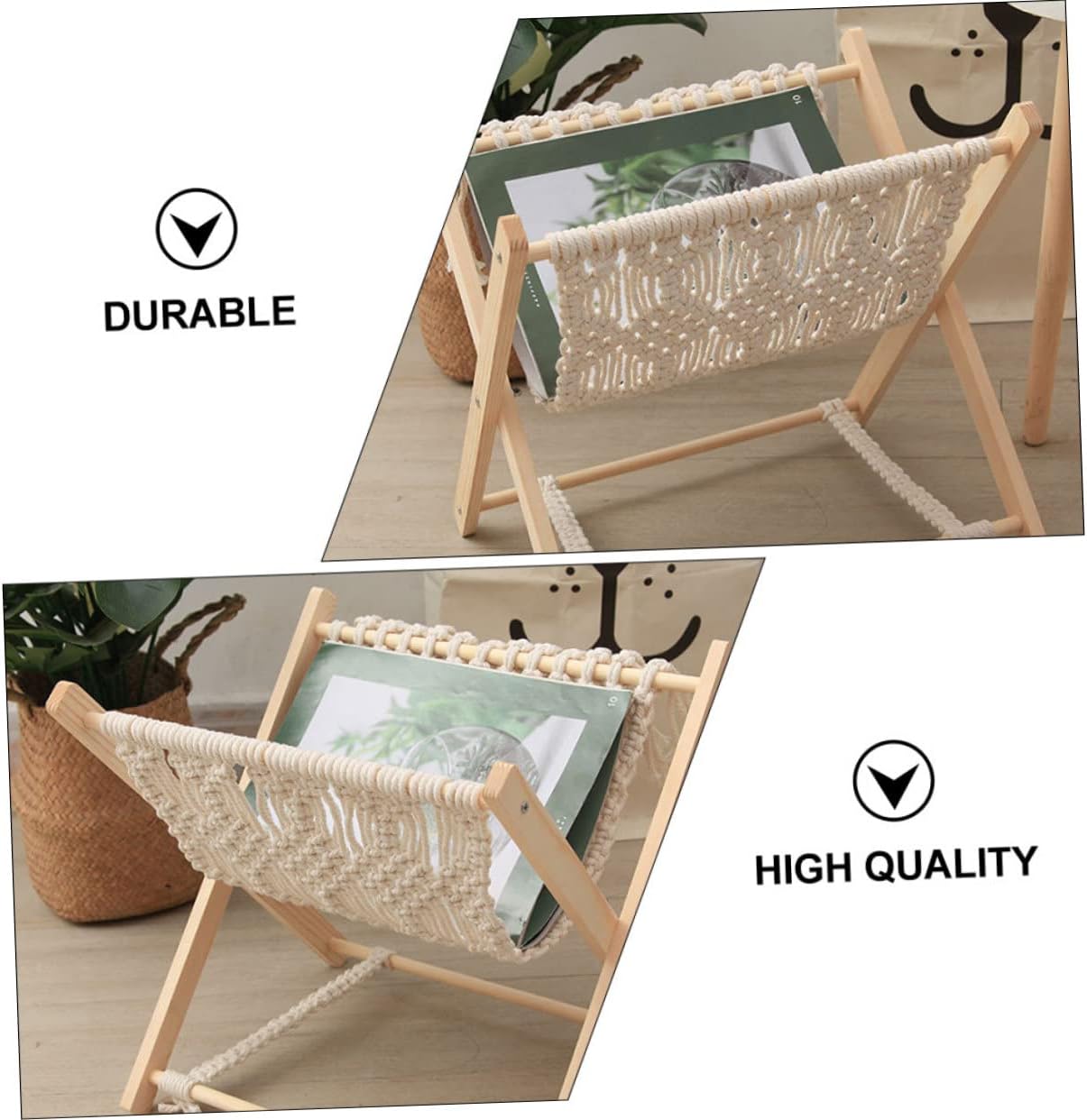 Cotton Rope Folding Magazine Rack Rustic Storage Shelf for Books and Sundries Stylish Organizer for Living Room and Office