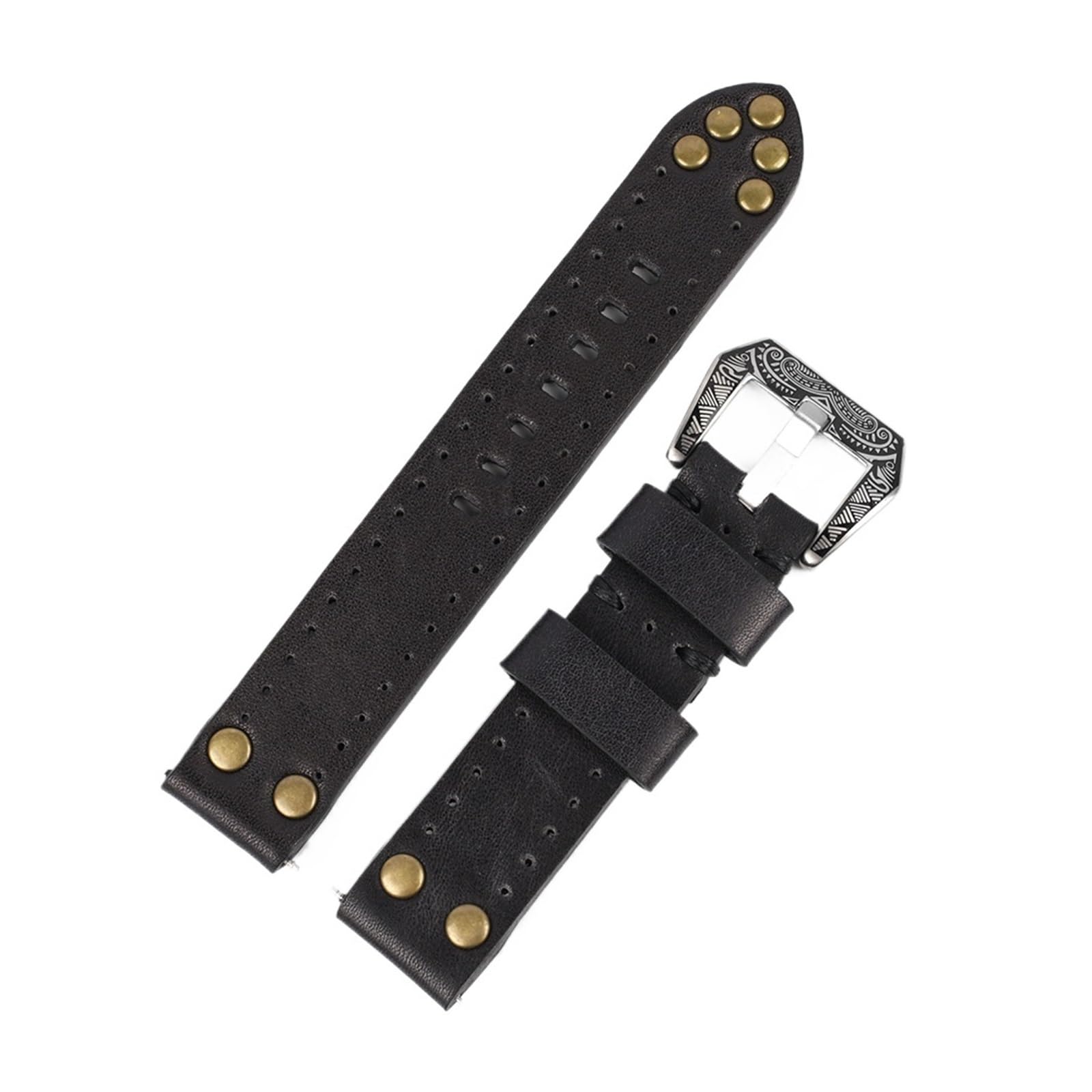 Cinturino per orologio in pelle lucidata vintage fatto a mano, cinturino retrò con fibbia intagliata