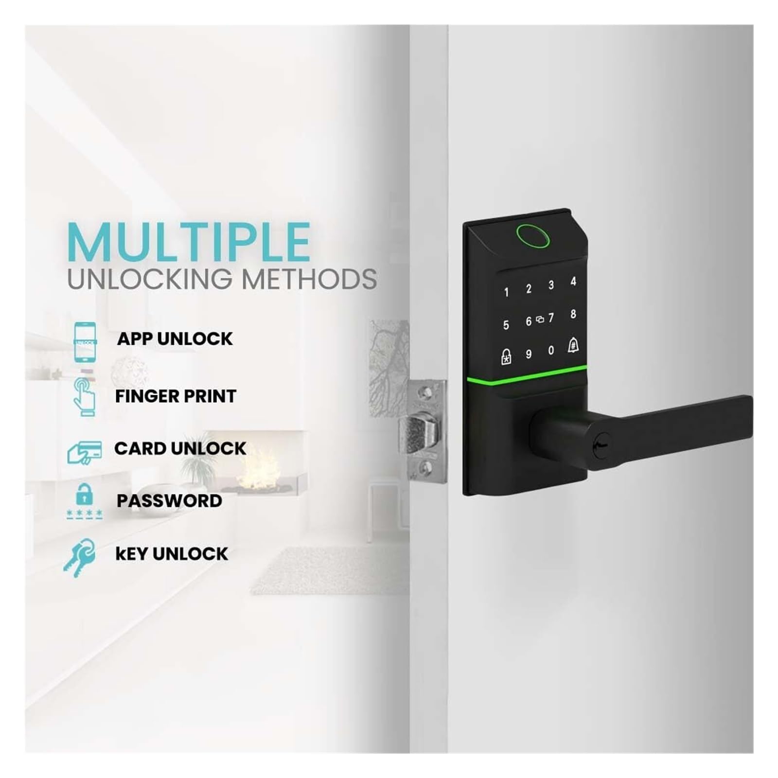 Serrure de porte intelligente d'entrée sans clé, avec poignée, verrou biométrique à pêne dormant à empreintes digitales, for porte d'entrée de maison