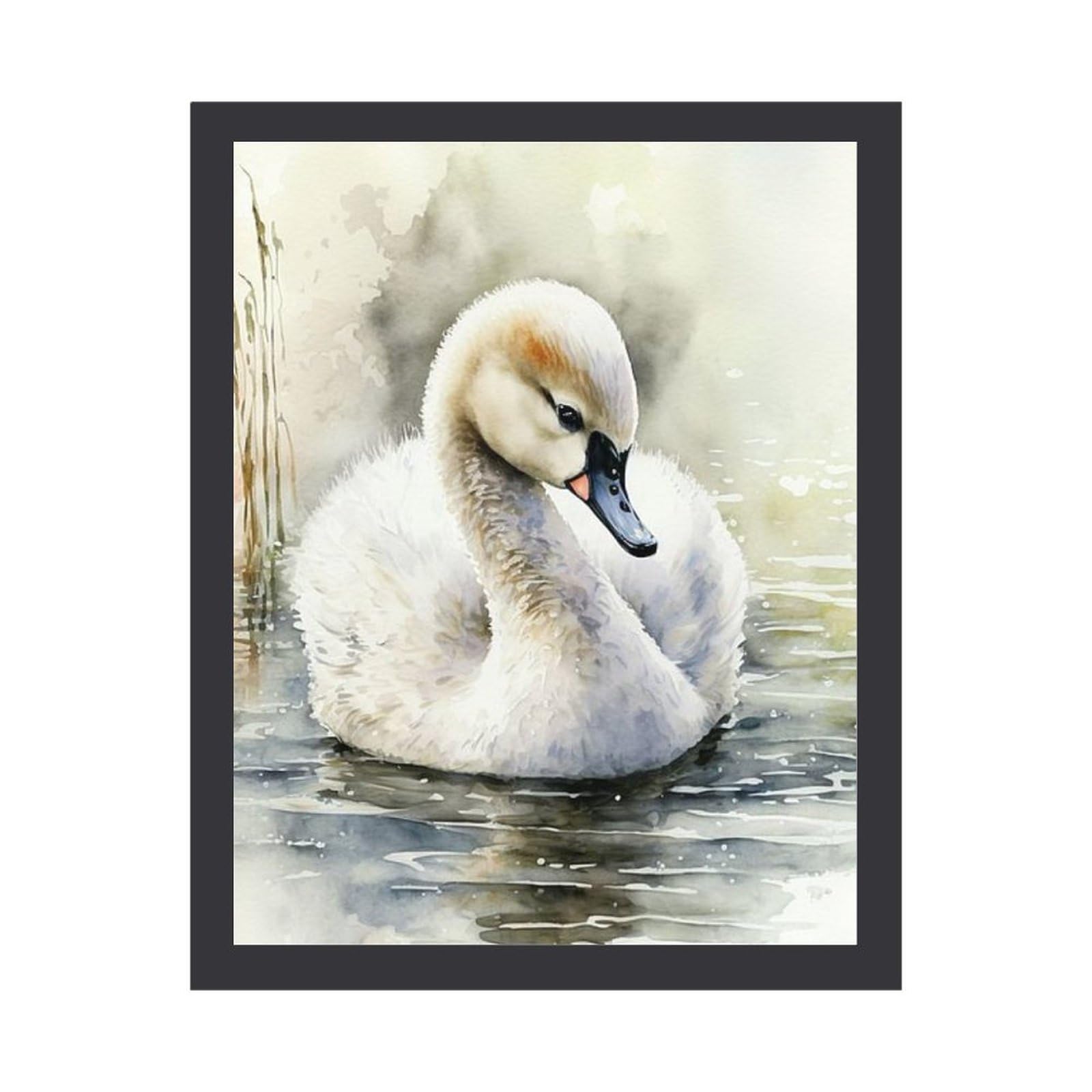 Amazon.co.jp: 水の中の小さな白鳥の水彩画 絵画 絵 リアルな