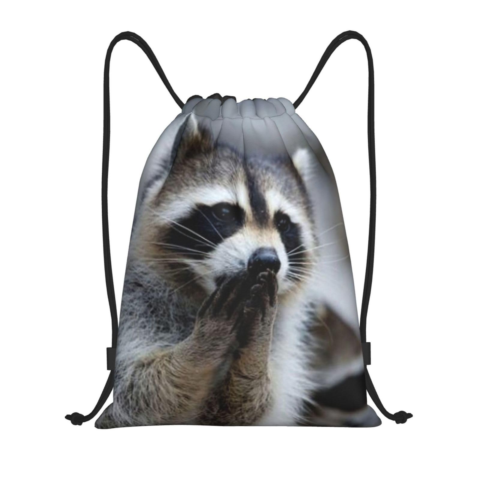 WKSGDSG Cute Raccoon Print Drawstring Backpack Waterproof Gym Bag with Adjustable Lightweight Swim Pool Bag for Men Women Beach Bag Sport String Bag Shopping Travel Sackpack
