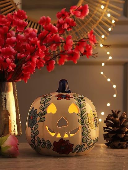 Miah D cor Fine Porcelain Pumpkin Candle Holder, 6 X 9.5 , Multicolour