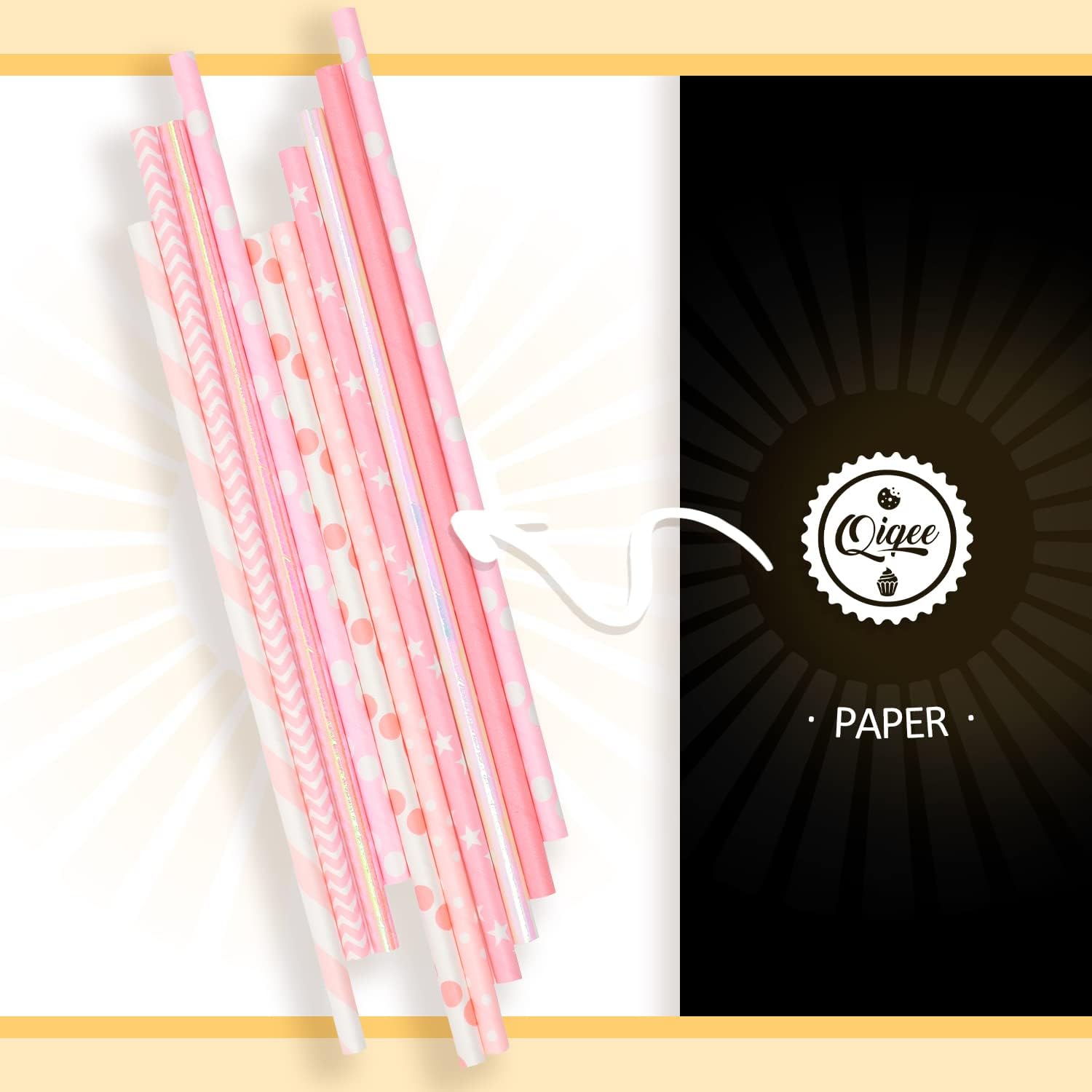 Pink Paper Straws for Drinking Pink Disposable Straws 150pcs Disposable Straws Bulk(10 Pattern) qiqee