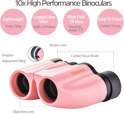 Miniatura 2 de Binoculares 10 veces telescopios de ópera de alta potencia teatro de concierto en vivo enfoque central ligero con estuche blando (rosa)