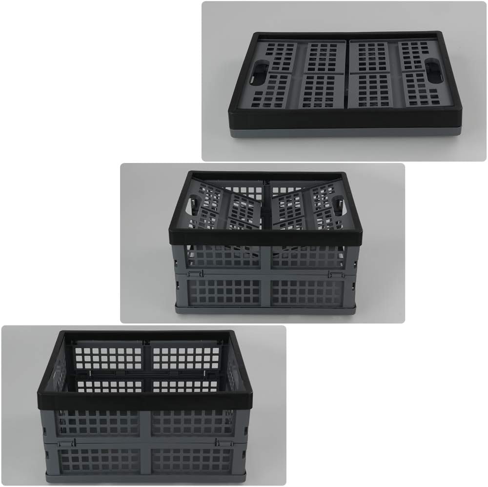 Bringer 4-Pack Plastic Collapsible Crates, Foldable Crates Storage, 15 L