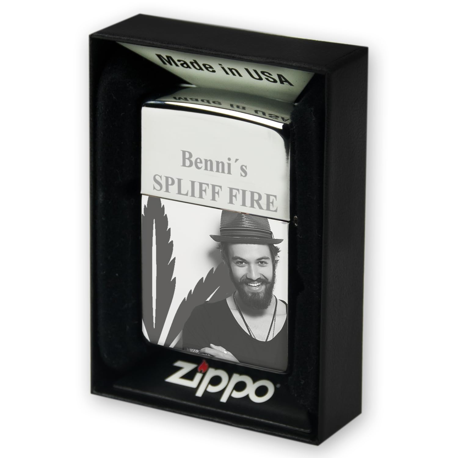Contento | Zippo Feuerzeug mit Gravur | Personalisiertes Sturmfeuerzeug mit Foto und Text Gravur, Geschenkidee, Vatertag | Sturmfeuerzeug mit Deinem Foto und Wunschtext | Chrom Exklusives Zippo