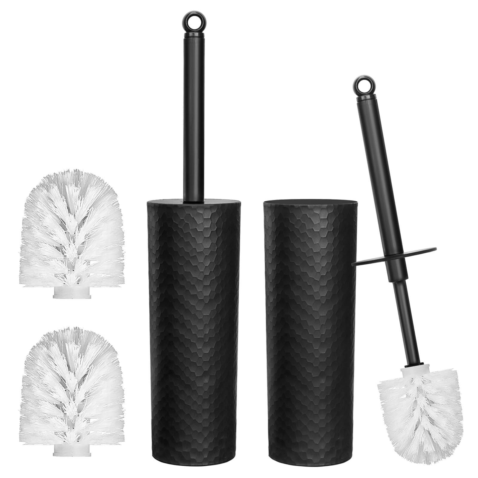 Topsky 2 Pack Closed Toilet Brush and Holder with 2 Replacement Heads Black