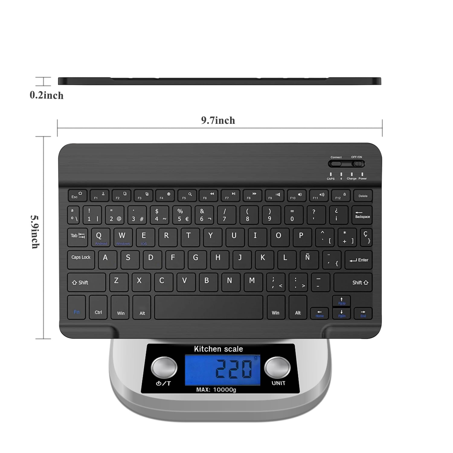 Teclado y Ratón Inalámbrico Bluetooth, 10” Español Ñ Teclado y Ratón Recargables Silenciosos y Portátiles para iPad Pro/iPad Air/Samsung/Huawei/Honor/Xiaomi/Tablet/iOS/Android/Windows