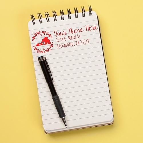 Miniatura 221 de State Love - Sello de dirección autoentintado para Texas, caja rosa, púrpura o negra, impresiones limpias y nítidas, diseño rectangular, tamaño 7/8