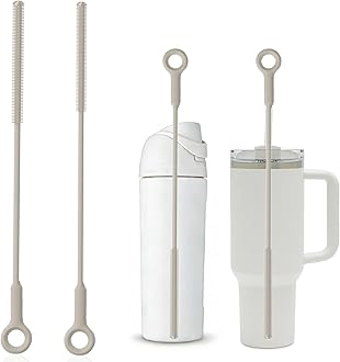 Silicone Straw Cleaner Brush Set, Extra Long & Scratch-Free Straw Cleaner for Reusable Drinking Straws, 30/40 oz Tumbler Compatible (Khaki)