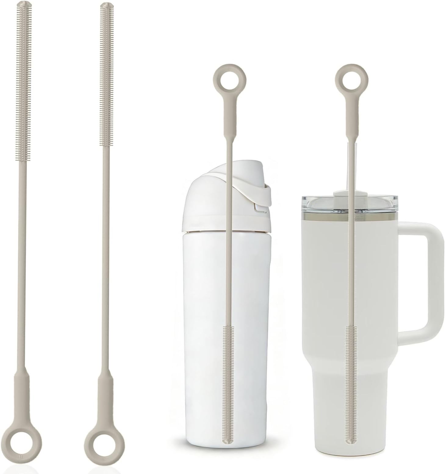 Straw Cleaner Brush Set - Raymeefa Scratch-Free Detail Cleaning for Reusable Straws & Tumblers (Khaki)