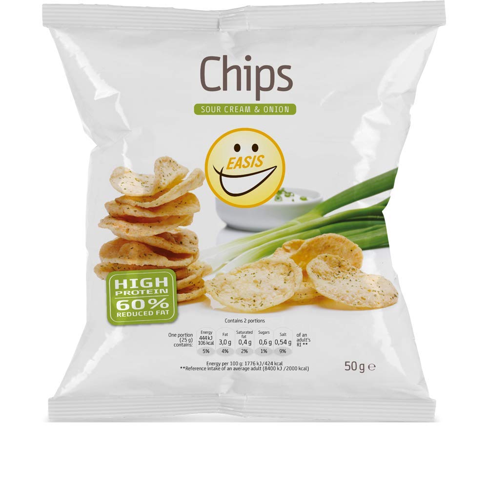 EASIS Chips Sour Cream & Onion 14 x 50 g Hoher Preteingehalt 60 Weniger Fett Reich an Protein