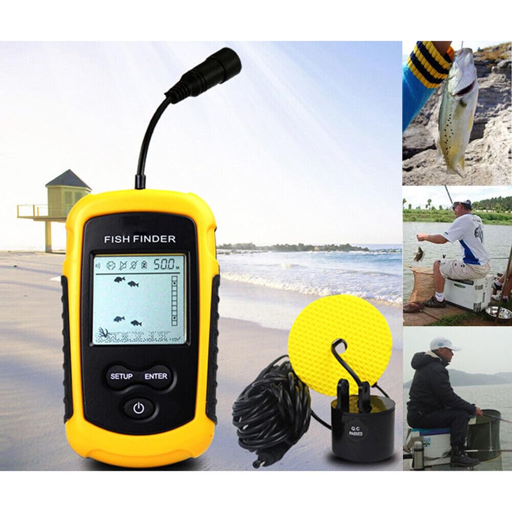 A31C Tragbarer Fischfinder 100m Echolot mit Sonar Sensor, LCD Display, Fischalarm, Fischortungsgerät für Angeln Boot Kajak