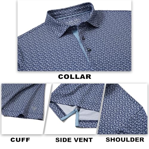 Image of M MAELREG Mens Golf Shirt Short Sleeve Dry Fit Print Moisture Wicking Performance Patterns Collared Polo Shirt