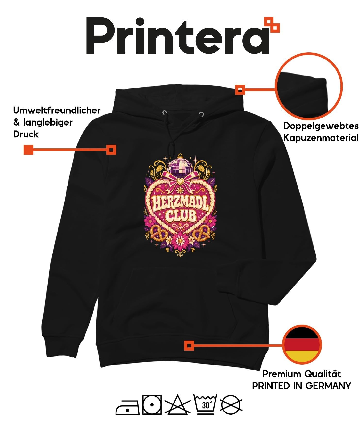 Herzmadl Club Oktoberfest Disco bluza z kapturem w kształcie serca
