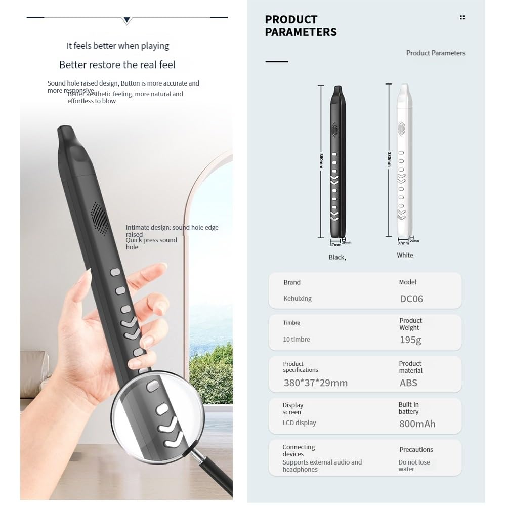 Strumento a fiato elettronico, flauto for sassofono, flauto dolce, flauto, suono, tubo del vento elettrico, portatile, facile da usare, adatto a bambini, adulti, anziani (Color : Black)