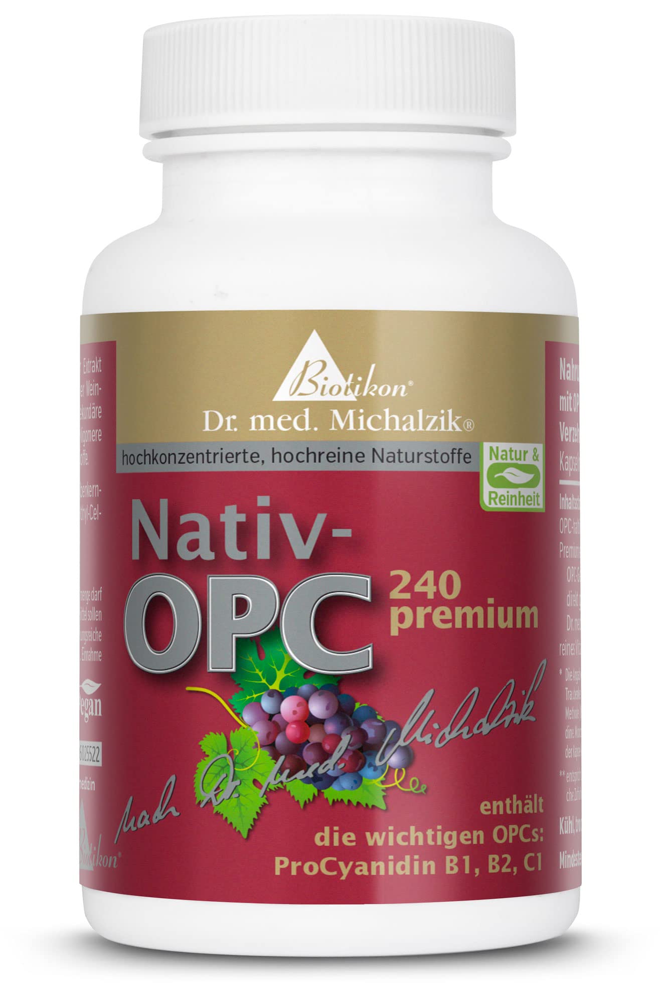 OPC premium Dr. med. Michalzik - 450mg Traubenkernextrakt - 240mg reines OPC - 100mg Vitamin C je Tagesdosis - aus französischen Traubenkernen hergestellt von BIOTIKON®
