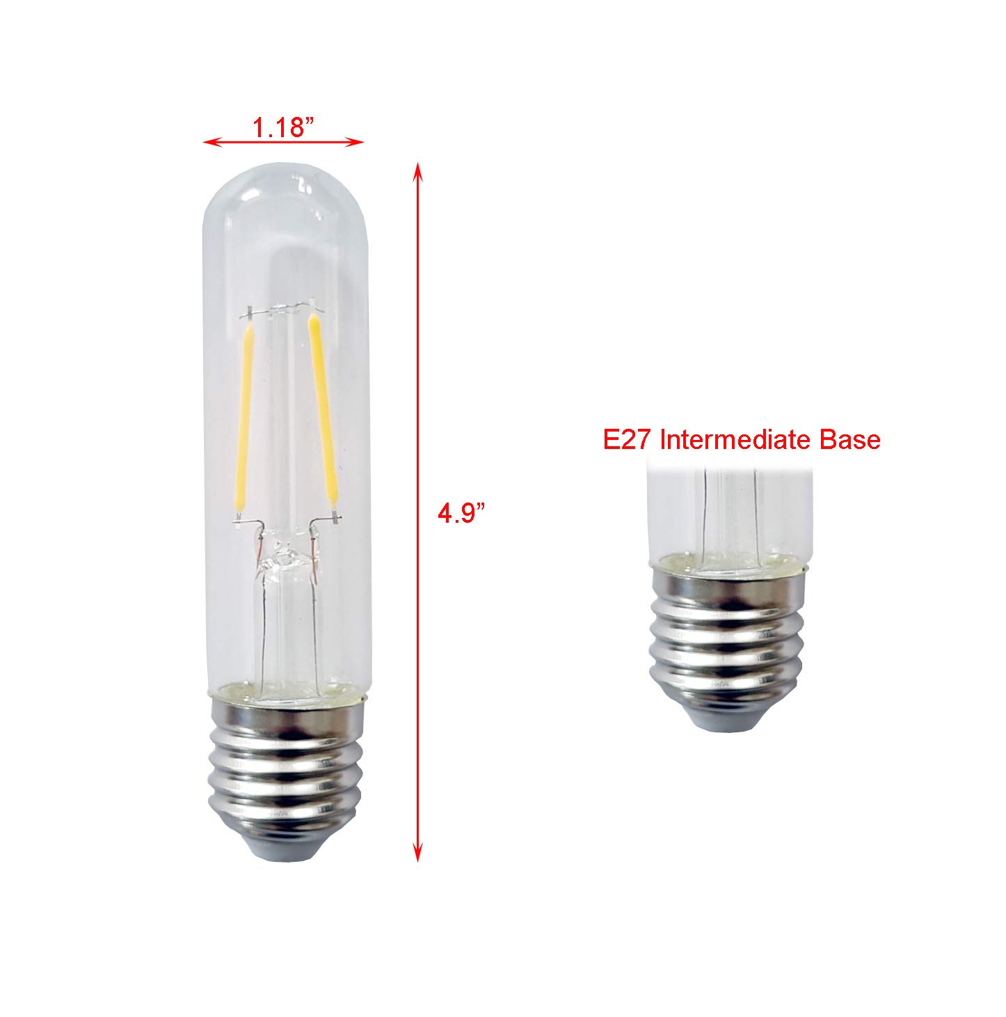 2W LED T6 5 Tubular Exit Sign Light E27 Intermediate Base LED Appliance Bulb 20W Incandescent Equivalent 120V — view 2