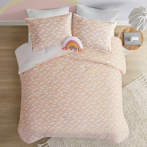 Miniatura 11 de Intelligent Design - Juego de edredón para niños, sol, emoji sonriente, estampado reversible de dibujos animados de arcoíris y nubes, alternativa al