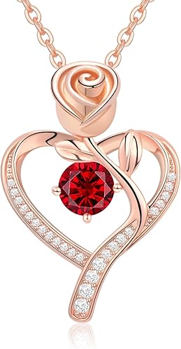 Meeshi Collar de corazón de rosa para mujer, regalos de cumpleaños, collares de aniversario para esposa, regalo de joyería para mamá, cumpleaños,