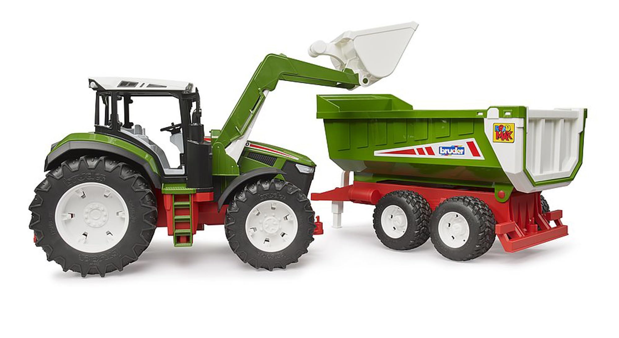 Bruder 03452 - Roadmax Tracteur avec Chargeur Frontal et Remorque Basculante - Véhicules Agricoles, Ferme, Bulldog, Jouet à partir de 2 Ans
