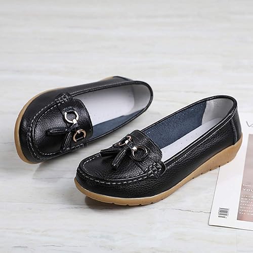 Miniatura 7 de Zapatos mocasines para mujer, mocasines clásicos de cuero, zapatos casuales sin cordones, mocasines cómodos para caminar, zapatos de suela suave