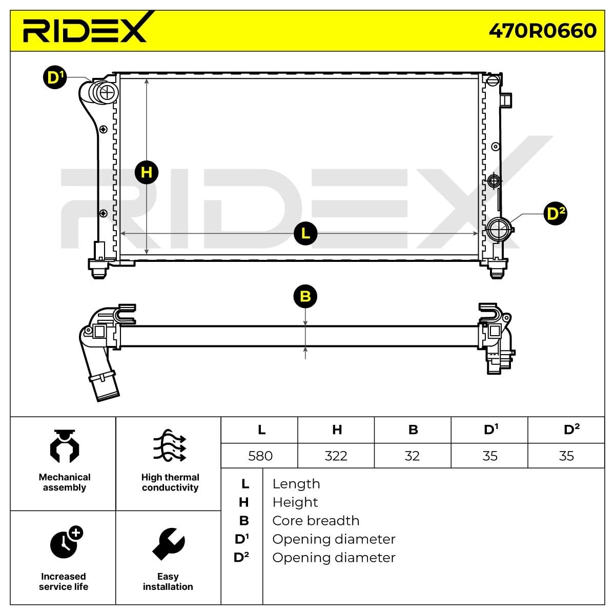 RIDEX 470R0660 Radiatore motore Compatibilità con FIAT PANDA 169