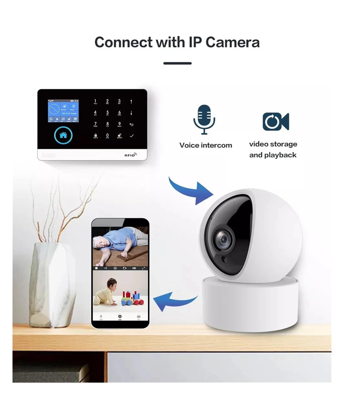 Systemy BezpieczeńStwa W Domu Tuya APP Wifi Bezprzewodowy Domowy System Alarmowy Zintegrowany Z Kamerą IP WIFI Z Migającą Syreną(Set H)