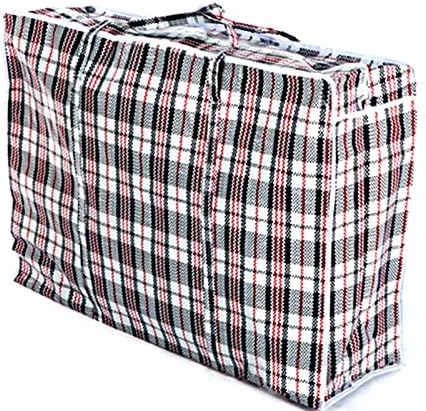 Win-Win Large Strong and Durable Laundry Bags,4 Pack Large EXTRA-WIDE Plastic Checkered Laundry Bags with Zipper & Handles Reusable Store Zip Bag for Laundry/Moving House/Shopping/Storage