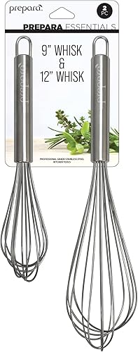 Prepara Wisks de alambre de acero inoxidable, utensilios de cocina de 9 y 12 pulgadas, juego de 2, acero inoxidable