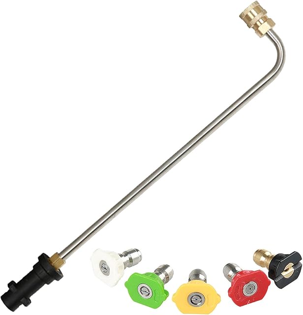 Frunimall Pressure Washer Lance, Gutter Cleaner Angled Spray Extension Wand for Karcher K2 K3 K4 K5 K6 K7, Power Jet Wash Attachment Underchassis Wash Lance with 5 Spray Nozzles (90 degrees)