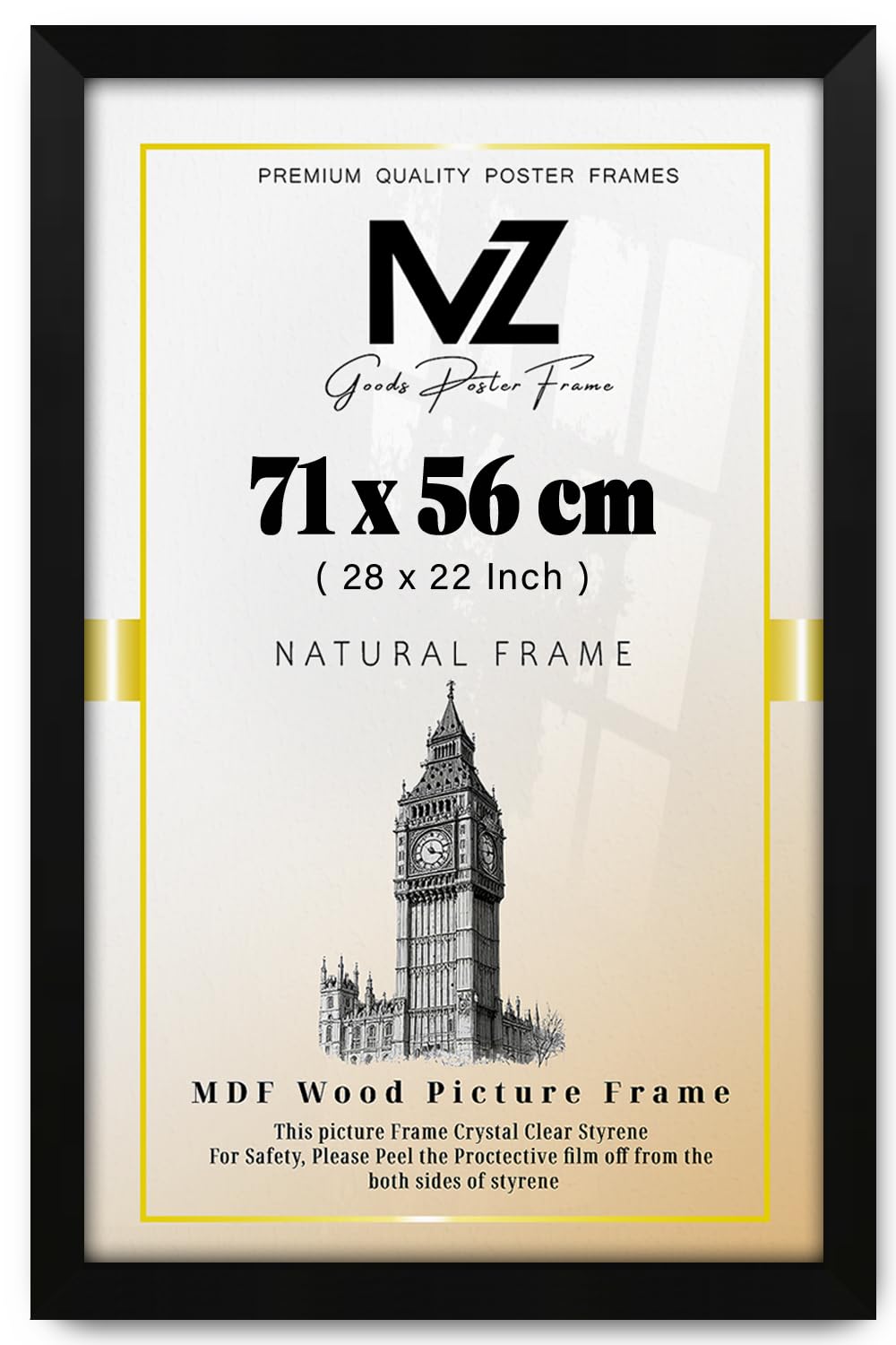 Mz Goods Matt Black | Mdf Poster Frame (71 X 56 Cm) 56 X 71 Cm Ideal For Art, Home & Office Décor, Sturdy Mdf Finish, Secure Hooks For Easy Wall Mounting [ ]