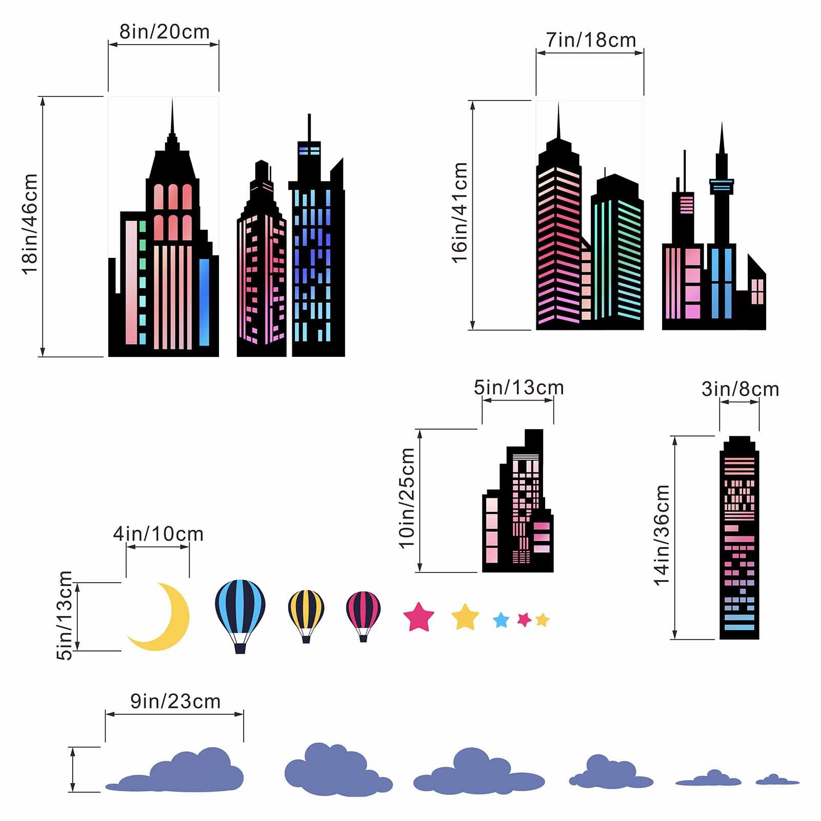 City Wall Stickers for Boys Room: Peel and Stick Colorful Hero Skyline Building Stars Hot Air Balloon Cityscape Wall Decals - Image 4