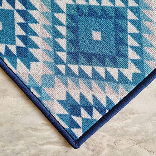Image of Matz&More Pattern Aztec Diamonds Rug | 100x150 CM | Blue | Soft Nylon Loop Pile with Anti-Slip Gel Backing | Living Room, Bedroom & Office Floor Carpet