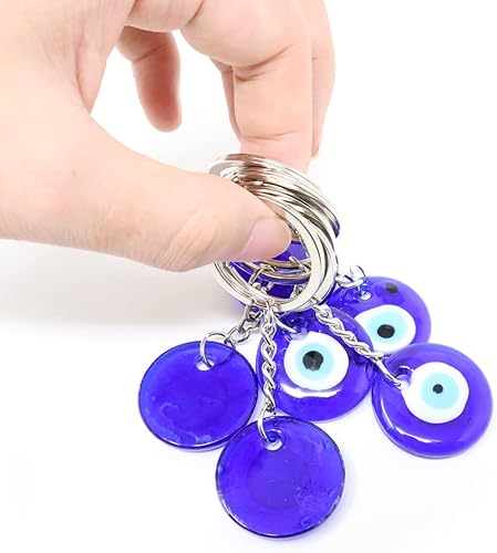 Miniatura 5 de Honbay 6 llaveros de cristal azul turco de mal de ojo, llavero de buena suerte, amuleto para automóvil, monedero, mochila, bolso, adornos colgantes,