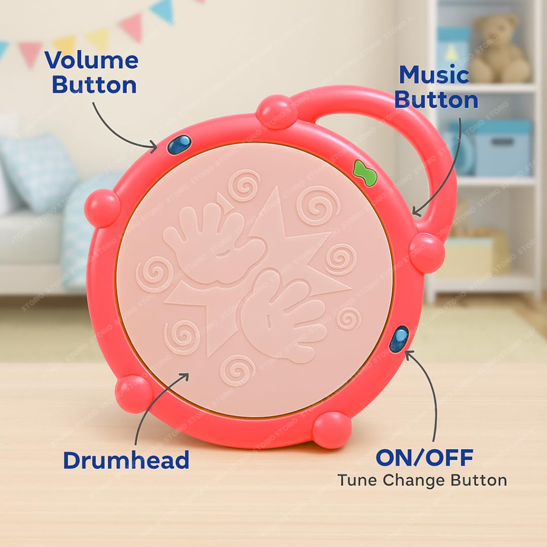 Storio Flash Drum Toy for Kids with 2 Mallets | Battery Operated Musical Learning with 3D Lights & Sounds | Educational Toy for 2-6 Year Old Boys & Girls | Multicolor Toddler Drum Set - Spiderman - Image 5 thumbnail