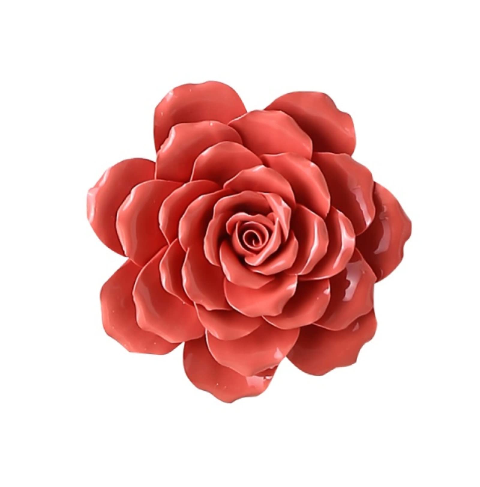 KJOLWHCQ Elegant Ceramic Flower Wall Decor Artificial Sculpture Red Rose Flower 3D Wall Hanging Arts Home Living Dining Room Decor(2.7 inch(7cm))