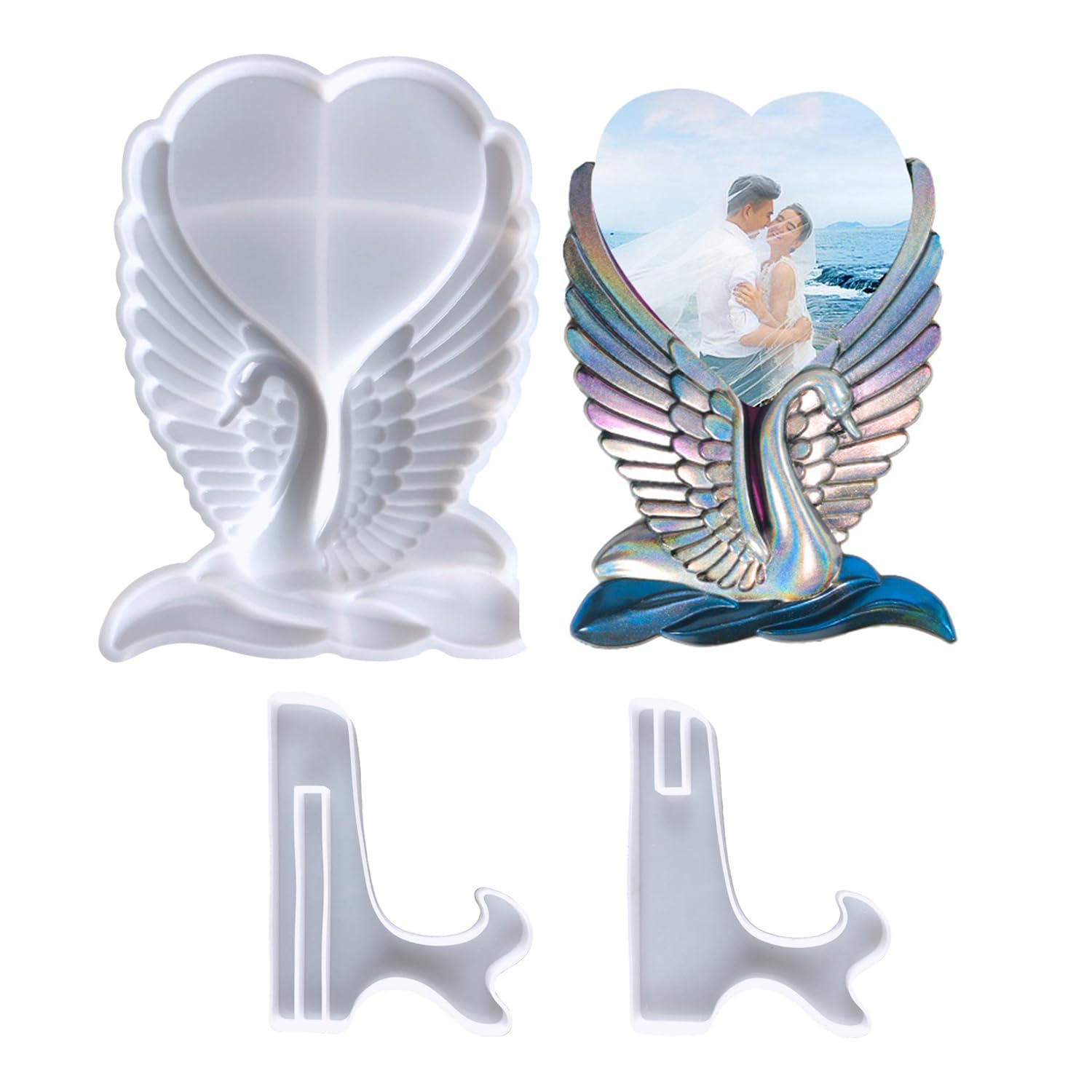 JS MOLD Epoxy Resin Photo Frame Swan Heart Shape Silicone Mould Epoxy Resin with Holder, Large Epoxy Resin Moulds, Heart Picture Frame Silicone Mould for DIY Crafts Desktop Decorations