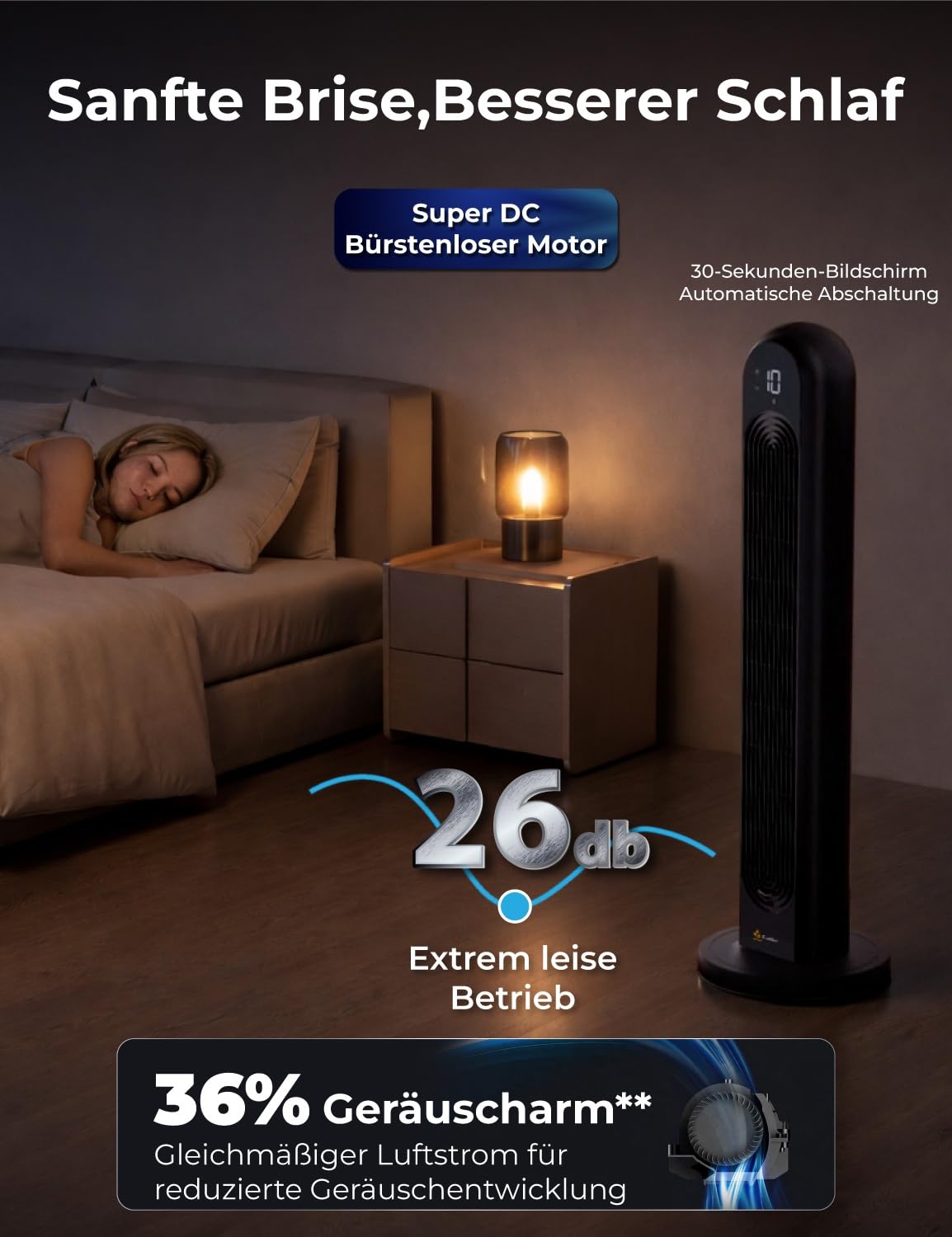EcoNour Ventilador de torre inteligente de 42 pulgadas | Ventilador oscilante silencioso con WiFi, Alexa y mando a distancia | 12 velocidades, 4 modos, temporizador de 12 horas, pantalla LED táctil