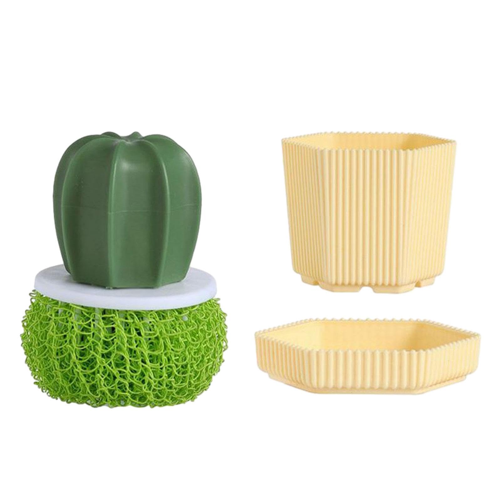 MERISHOPP Cactus Dish Scrub Brush Set Portable Pot Brush for Vegetables Dishes Skillet Green-image-41